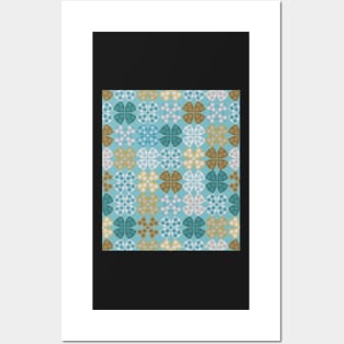 Turquoise and  Stylized Four Leaf Clover Posters and Art